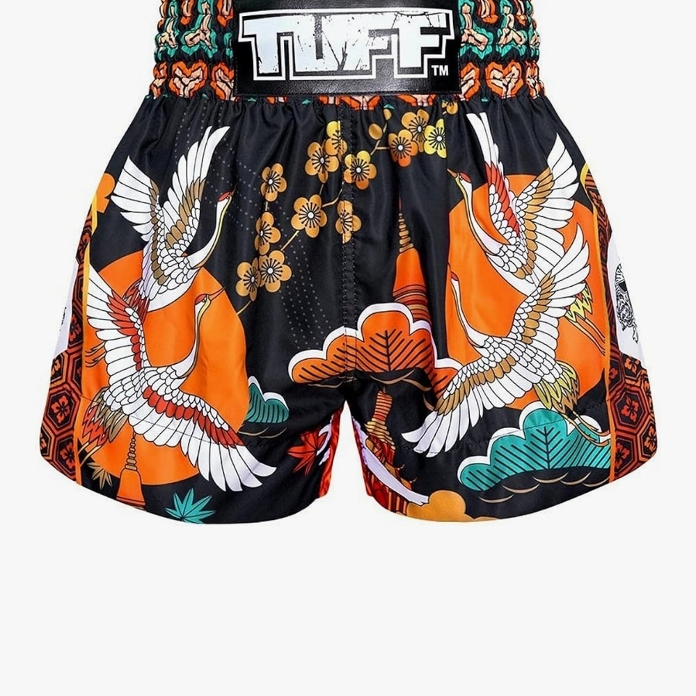 Women's Black and Orange Graphic Shorts